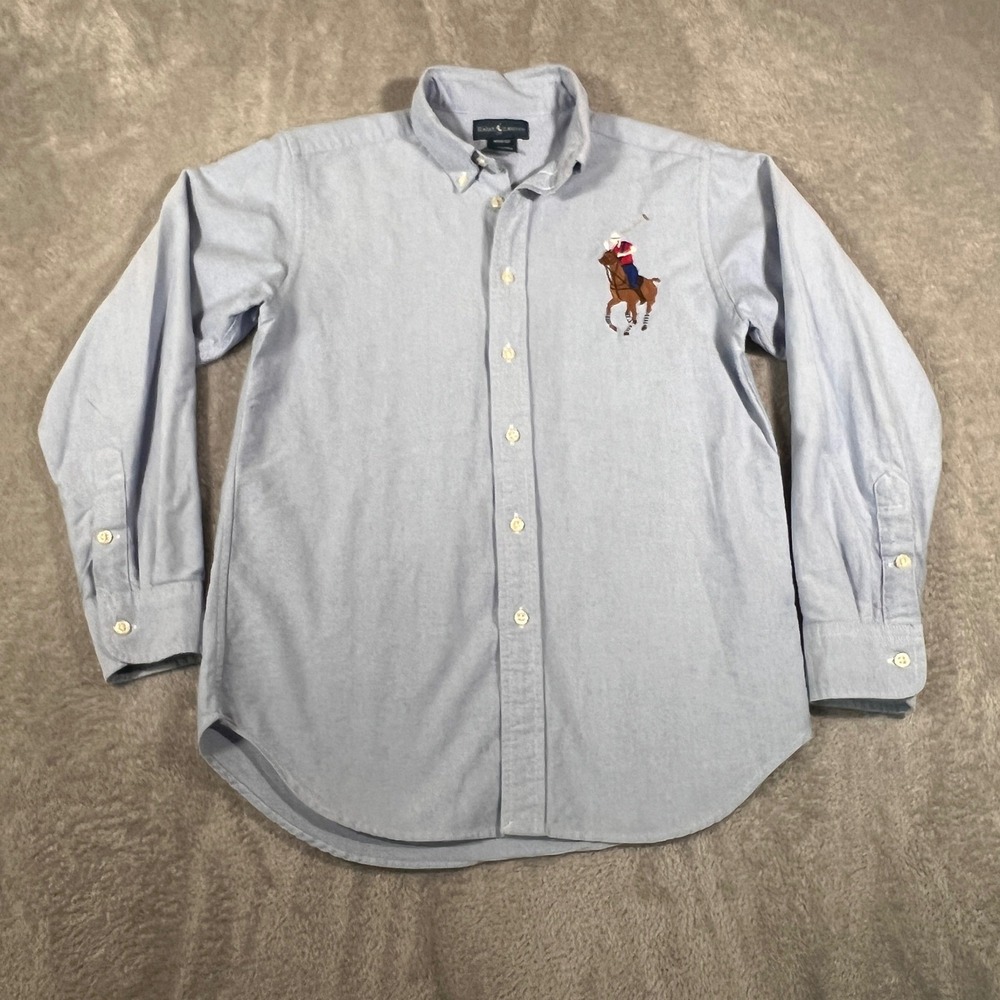 Ralph‎ Lauren Shirt Boys (10-12) Medium Blue Big Pony Logo Oxford Long Sleeve